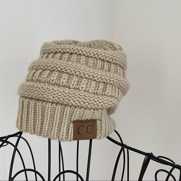 C.C Exclusives Cream Thick Soft Knit Beanie - Picture 3 of 3